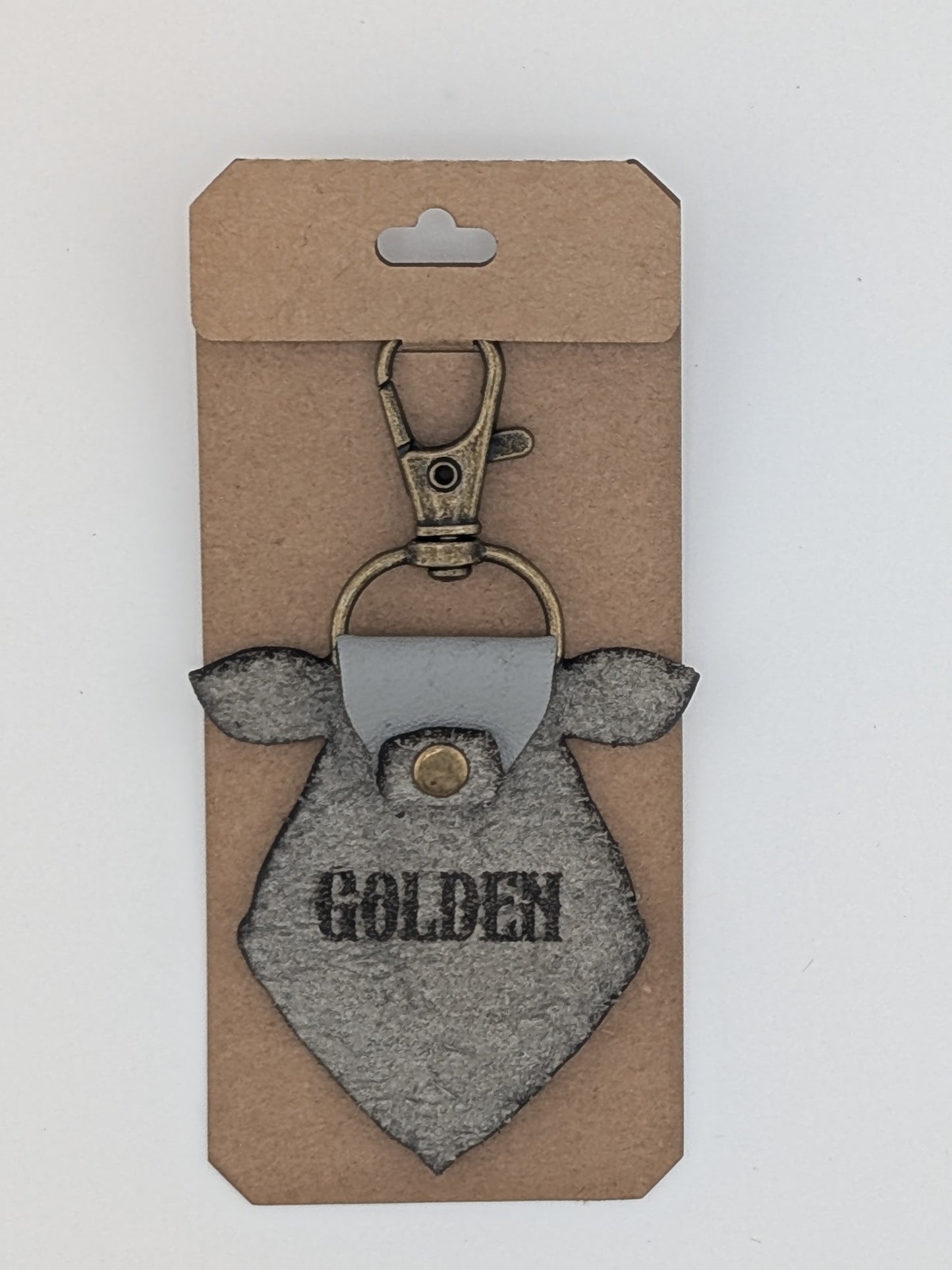 Golden Leather Cow Tag Keychain