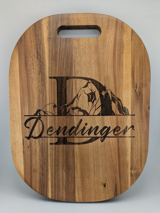 Custom Mountain Monogram Cutting Board - Acacia Wood