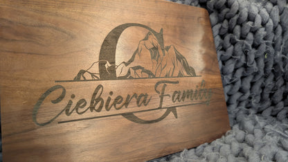 Custom Mountain Monogram Cutting Board - Walnut Wood