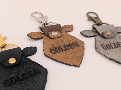 Golden Leather Cow Tag Keychain
